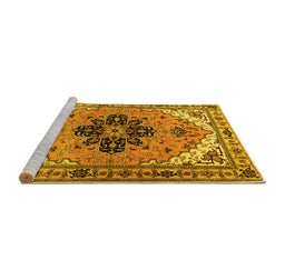 Sideview of Machine Washable Persian Yellow Traditional Rug, wshtr1676yw