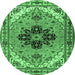 Round Machine Washable Persian Emerald Green Traditional Area Rugs, wshtr1676emgrn