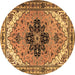 Round Machine Washable Persian Brown Traditional Rug, wshtr1676brn