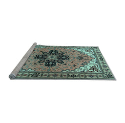 Sideview of Machine Washable Persian Light Blue Traditional Rug, wshtr1676lblu