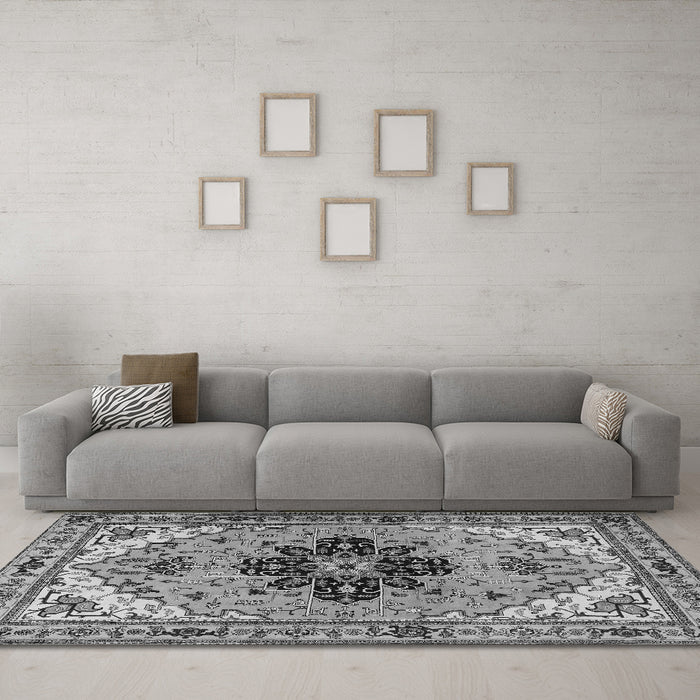 Machine Washable Persian Gray Traditional Rug in a Living Room,, wshtr1676gry