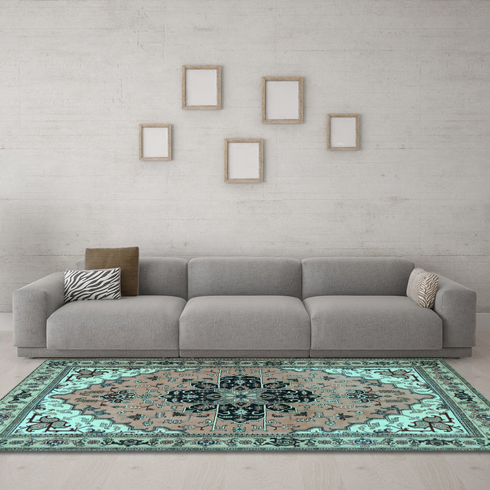 Machine Washable Persian Light Blue Traditional Rug in a Living Room, wshtr1676lblu