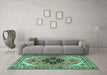 Machine Washable Persian Turquoise Traditional Area Rugs in a Living Room,, wshtr1676turq