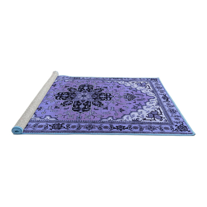 Sideview of Machine Washable Persian Blue Traditional Rug, wshtr1676blu