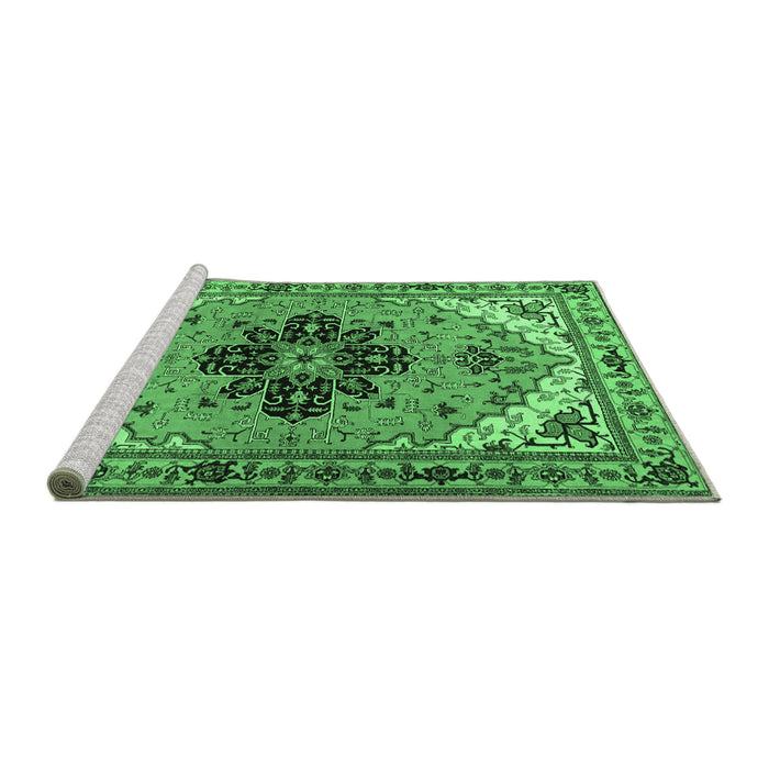 Sideview of Machine Washable Persian Emerald Green Traditional Area Rugs, wshtr1676emgrn