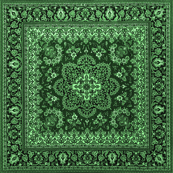 Square Machine Washable Persian Emerald Green Traditional Area Rugs, wshtr1677emgrn