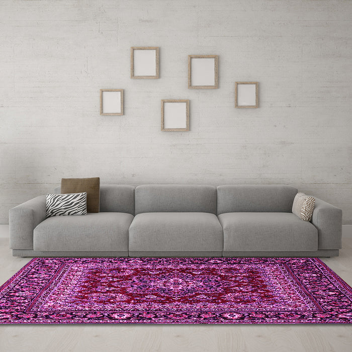 Machine Washable Persian Pink Traditional Rug in a Living Room, wshtr1677pnk