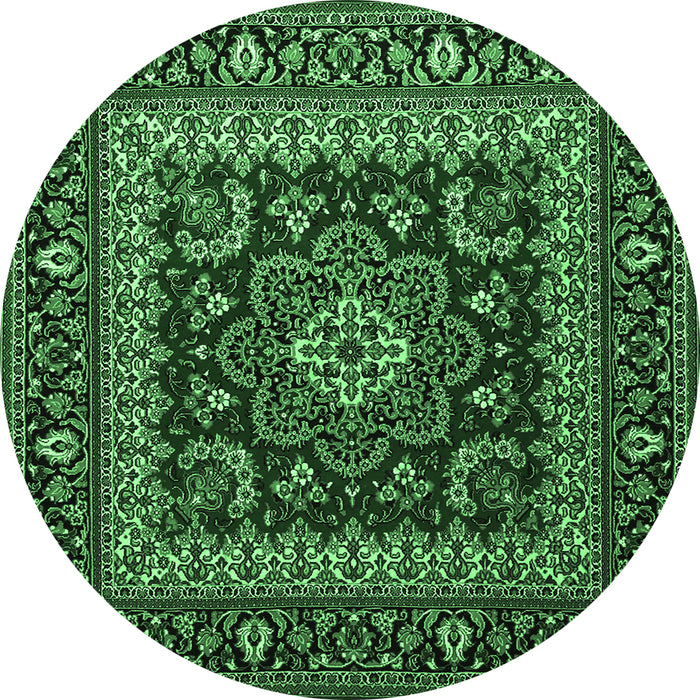 Round Machine Washable Persian Emerald Green Traditional Area Rugs, wshtr1677emgrn
