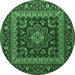 Round Machine Washable Persian Emerald Green Traditional Area Rugs, wshtr1677emgrn