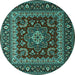 Round Machine Washable Persian Turquoise Traditional Area Rugs, wshtr1677turq