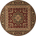 Round Machine Washable Persian Brown Traditional Rug, wshtr1677brn