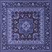 Square Machine Washable Persian Blue Traditional Rug, wshtr1677blu