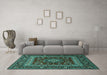 Machine Washable Persian Turquoise Traditional Area Rugs in a Living Room,, wshtr1677turq