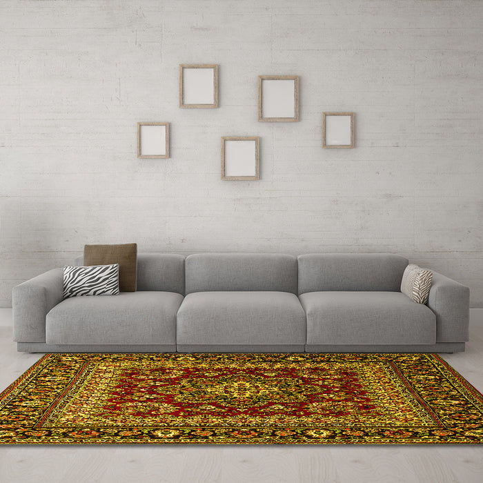 Machine Washable Persian Yellow Traditional Rug in a Living Room, wshtr1677yw