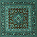 Square Machine Washable Persian Turquoise Traditional Area Rugs, wshtr1677turq