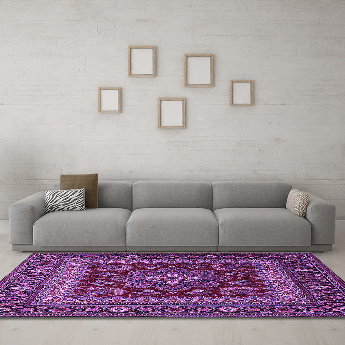 Machine Washable Persian Purple Traditional Area Rugs in a Living Room, wshtr1677pur