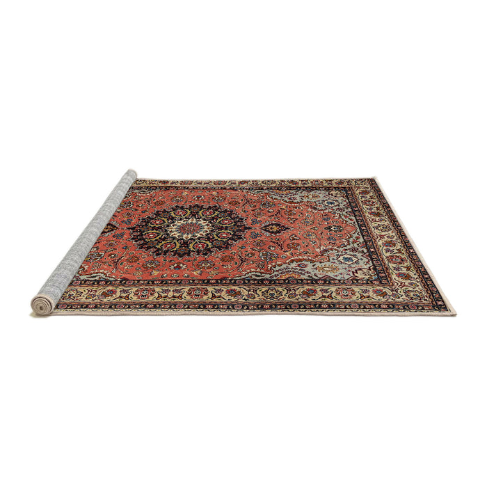 Sideview of Machine Washable Traditional Saffron Red Rug, wshtr1678
