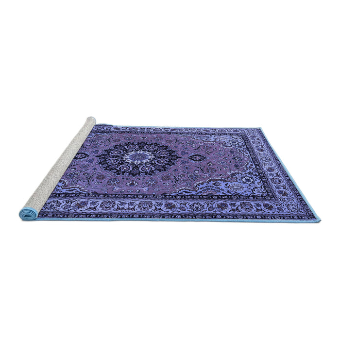 Sideview of Machine Washable Medallion Blue Traditional Rug, wshtr1678blu