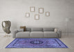 Machine Washable Medallion Blue Traditional Rug in a Living Room, wshtr1678blu