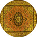 Round Machine Washable Medallion Yellow Traditional Rug, wshtr1678yw