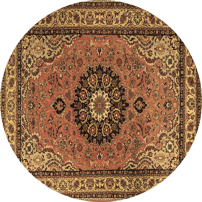 Round Machine Washable Medallion Brown Traditional Rug, wshtr1678brn