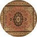 Round Machine Washable Medallion Brown Traditional Rug, wshtr1678brn