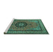 Sideview of Machine Washable Medallion Turquoise Traditional Area Rugs, wshtr1678turq