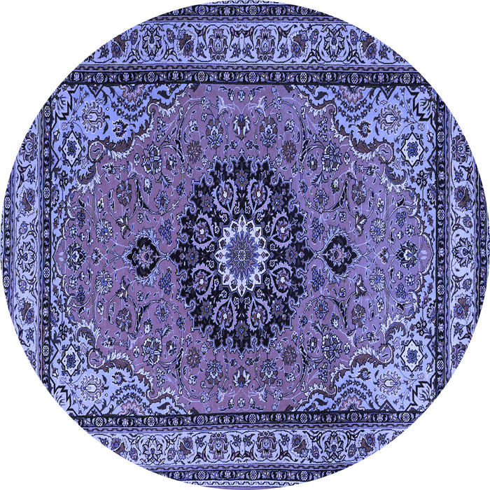 Round Machine Washable Medallion Blue Traditional Rug, wshtr1678blu