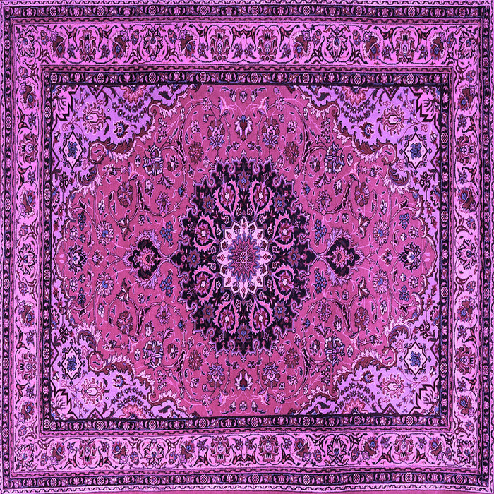 Square Machine Washable Medallion Purple Traditional Area Rugs, wshtr1678pur