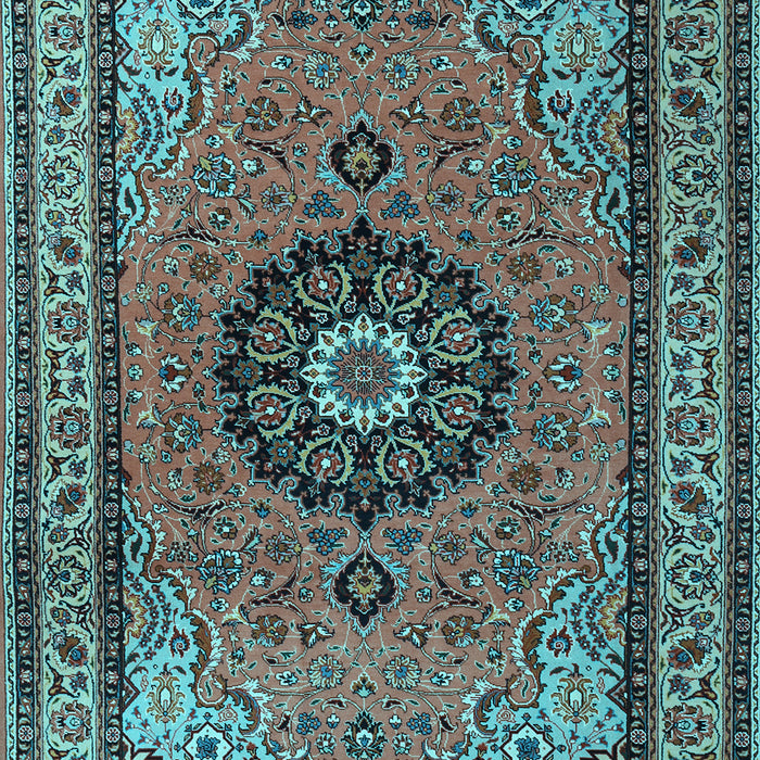 Machine Washable Medallion Light Blue Traditional Rug, wshtr1678lblu