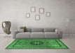 Machine Washable Medallion Emerald Green Traditional Area Rugs in a Living Room,, wshtr1678emgrn