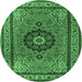 Round Medallion Emerald Green Traditional Rug, tr1678emgrn