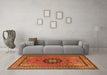 Machine Washable Medallion Orange Traditional Area Rugs in a Living Room, wshtr1678org