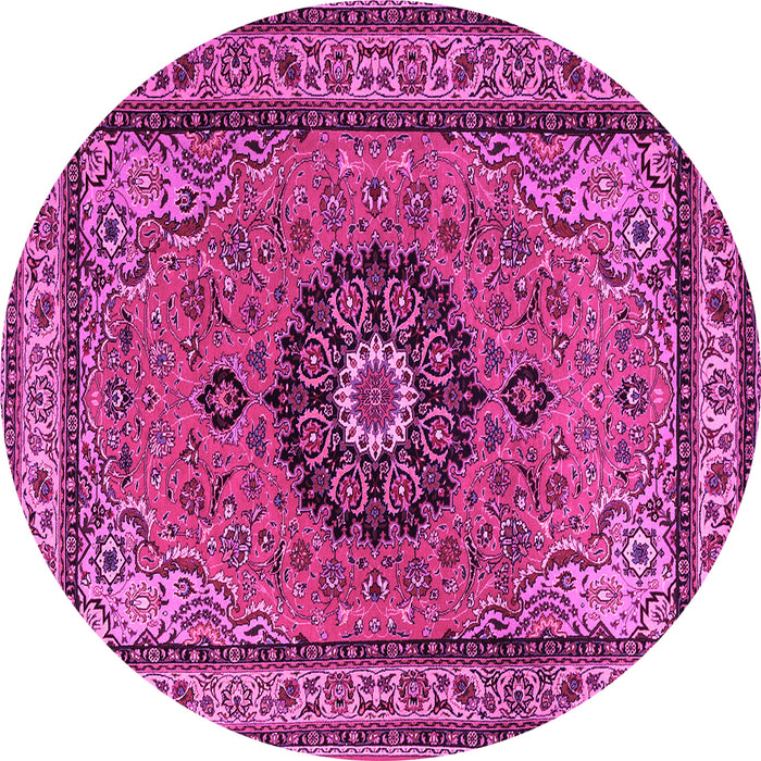 Round Machine Washable Medallion Pink Traditional Rug, wshtr1678pnk