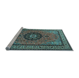 Sideview of Machine Washable Medallion Light Blue Traditional Rug, wshtr1678lblu