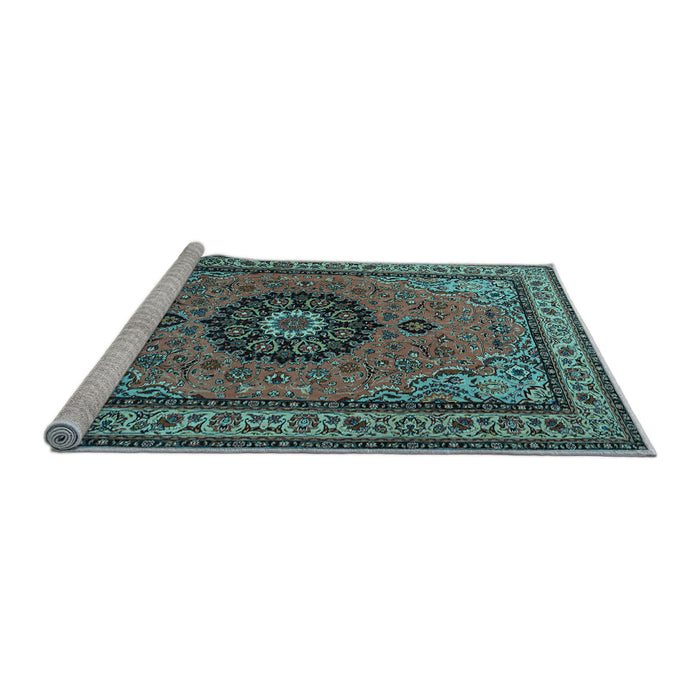 Sideview of Machine Washable Medallion Light Blue Traditional Rug, wshtr1678lblu