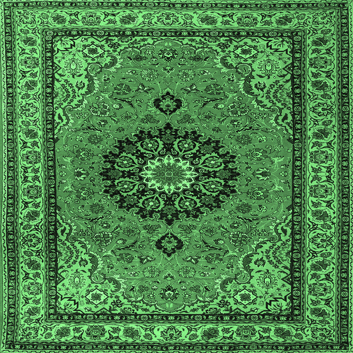 Square Machine Washable Medallion Emerald Green Traditional Area Rugs, wshtr1678emgrn