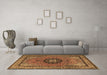 Machine Washable Medallion Brown Traditional Rug in a Living Room,, wshtr1678brn