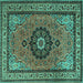 Square Medallion Turquoise Traditional Rug, tr1678turq