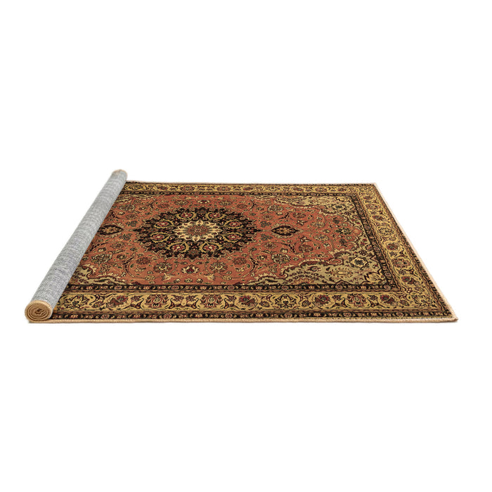 Sideview of Machine Washable Medallion Brown Traditional Rug, wshtr1678brn
