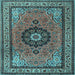 Square Machine Washable Medallion Light Blue Traditional Rug, wshtr1678lblu