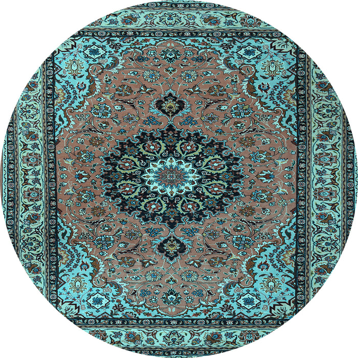 Round Medallion Light Blue Traditional Rug, tr1678lblu