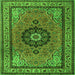 Round Machine Washable Medallion Green Traditional Area Rugs, wshtr1678grn