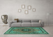 Machine Washable Medallion Turquoise Traditional Area Rugs in a Living Room,, wshtr1678turq