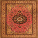 Round Machine Washable Medallion Orange Traditional Area Rugs, wshtr1678org