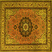 Square Machine Washable Medallion Yellow Traditional Rug, wshtr1678yw