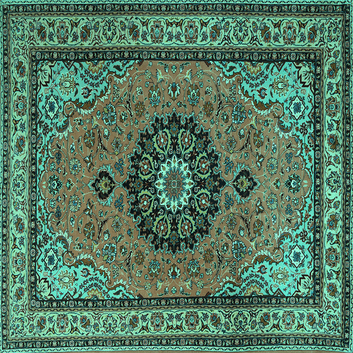 Square Machine Washable Medallion Turquoise Traditional Area Rugs, wshtr1678turq