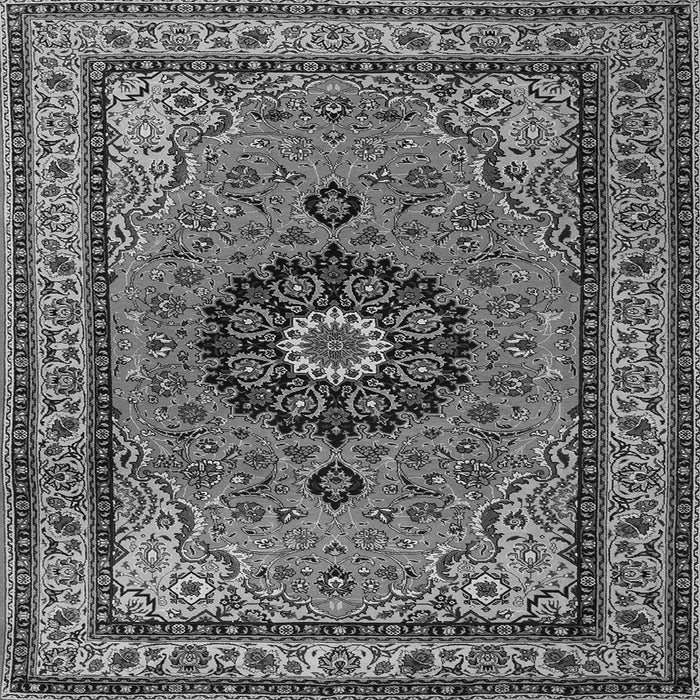 Round Machine Washable Medallion Gray Traditional Rug, wshtr1678gry