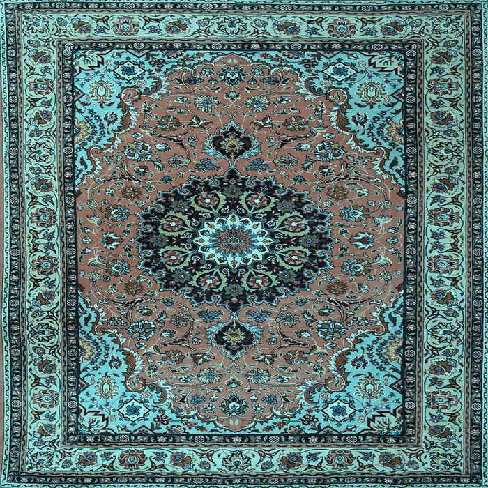 Square Medallion Light Blue Traditional Rug, tr1678lblu