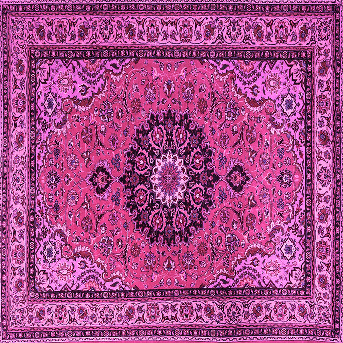 Square Machine Washable Medallion Pink Traditional Rug, wshtr1678pnk